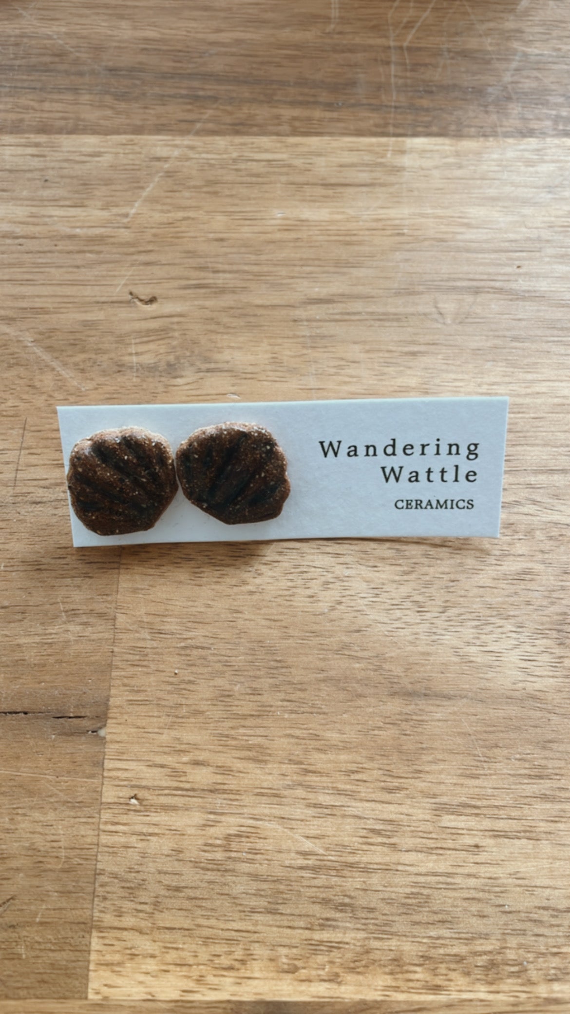 Ceramic Earrings- Shell Stud Brown