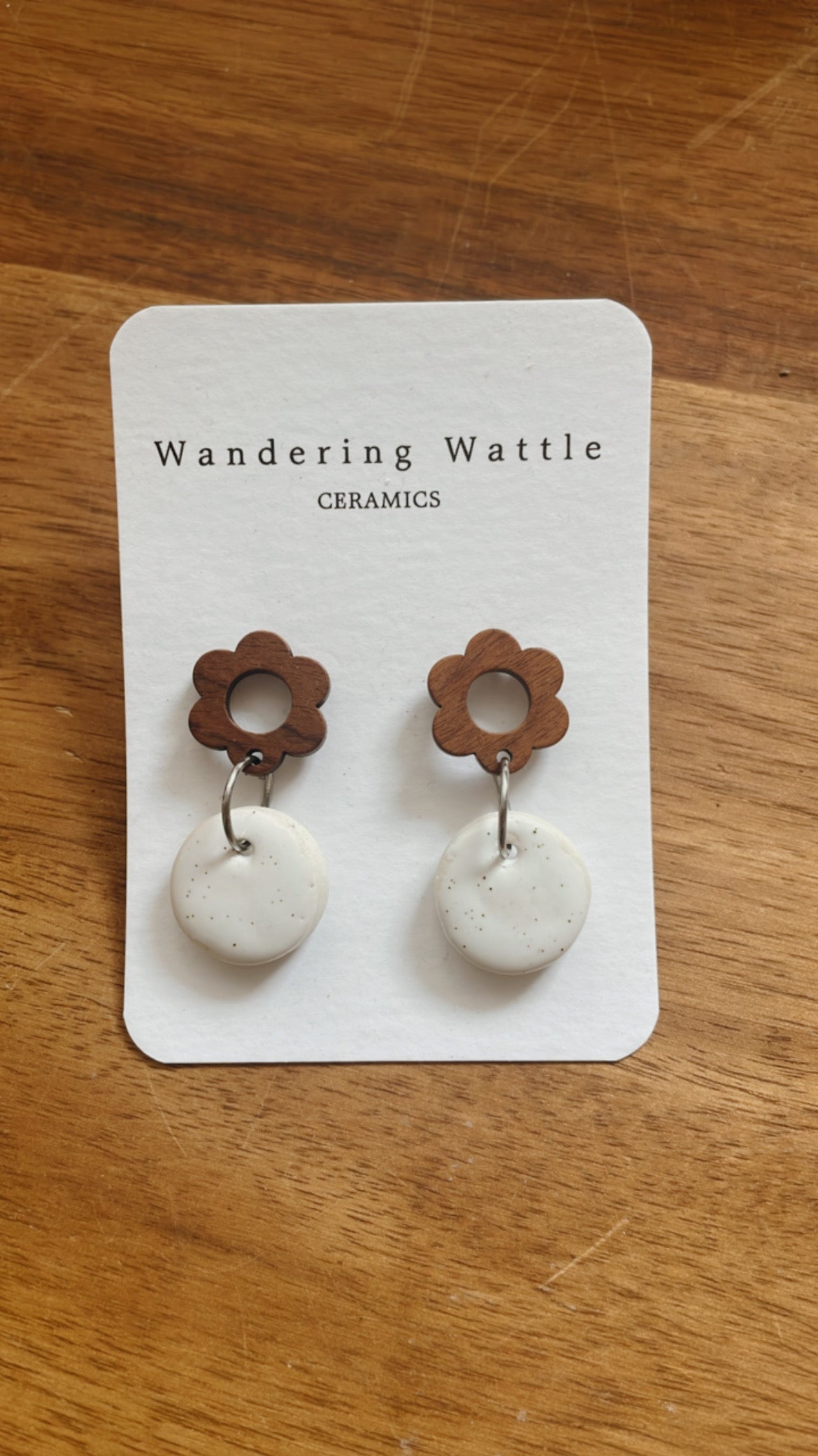 Ceramic Earrings - Daisy Dangles - white speckle