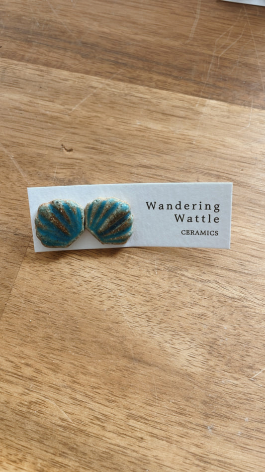 Ceramic Earrings - Shell Stud Blue